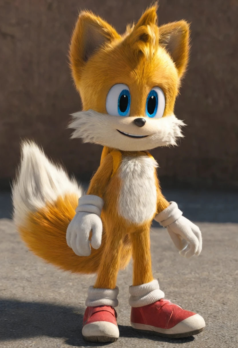 Tails Prower, Miles Prower, alone, looking at viewer, smile, 1 boy, standing, full body, penis, balls.