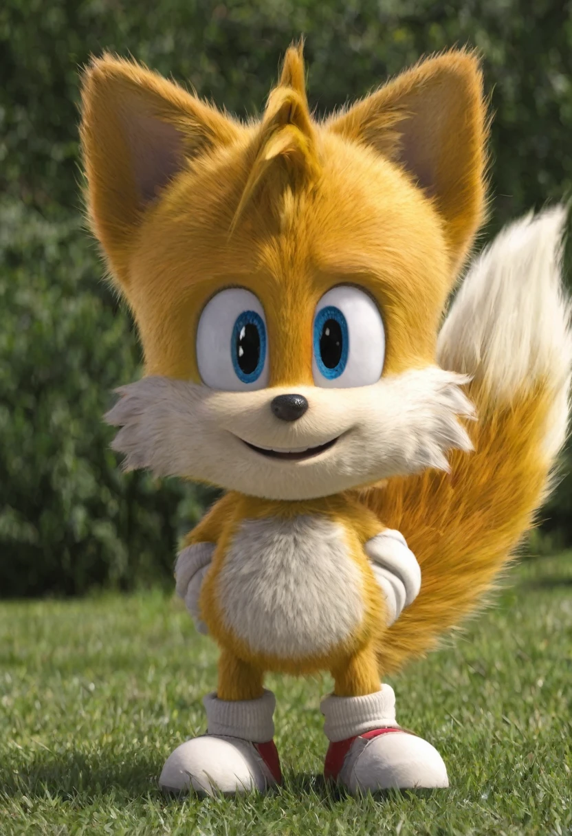 Tails Prower, Miles Prower, alone, looking at viewer, smile, 1 boy, standing, full body, penis, balls.