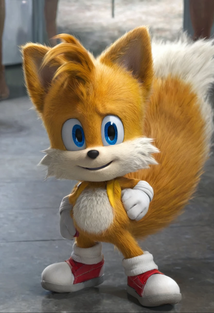 Tails Prower, Miles Prower, alone, looking at viewer, smile, 1 boy, standing, full body, penis, balls.