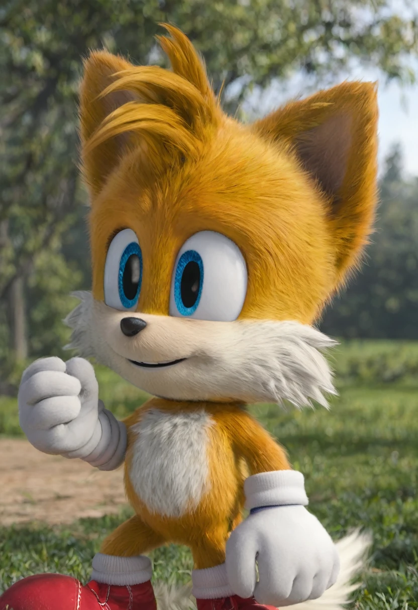 Tails Prower, Miles Prower, alone, looking at viewer, smile, 1 boy, standing, full body, penis, balls.