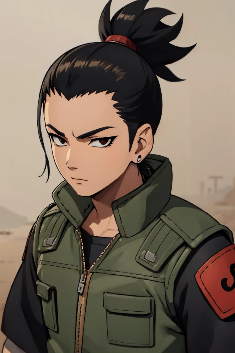 Shikamaru with a samurai clothing preferably with colors like red, black and white details, that your hairstyle be tied hair if possible braids, let everything have a 2d animated scott pilgrim style