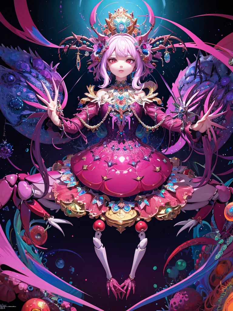 crab,psychedelic art,psyche,jewels,HD,Detailed Background, masterpiece, highest quality,