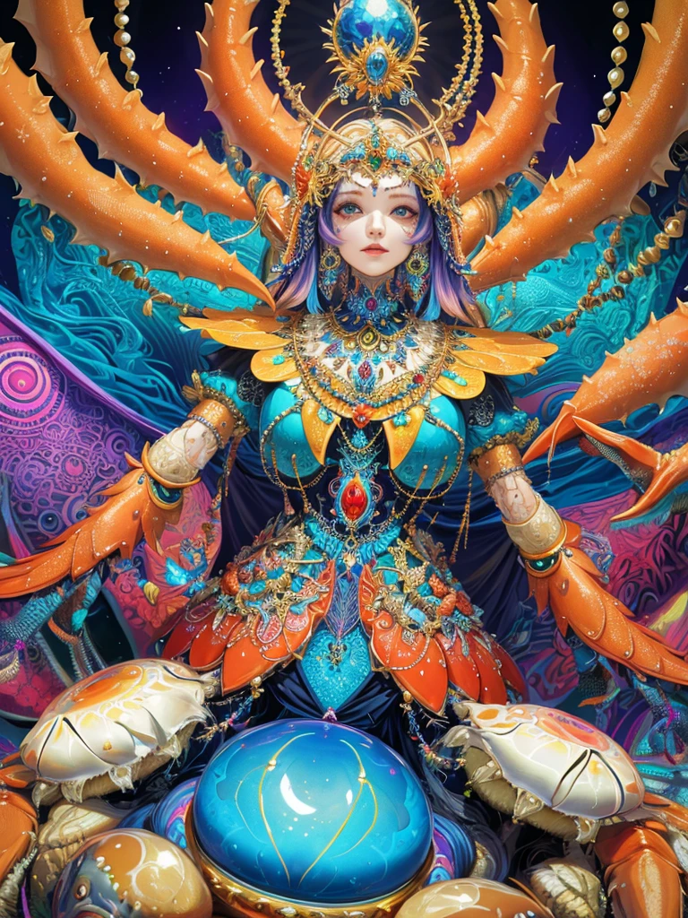 crab,psychedelic art,psyche,jewels,HD,Detailed Background, masterpiece, highest quality,
