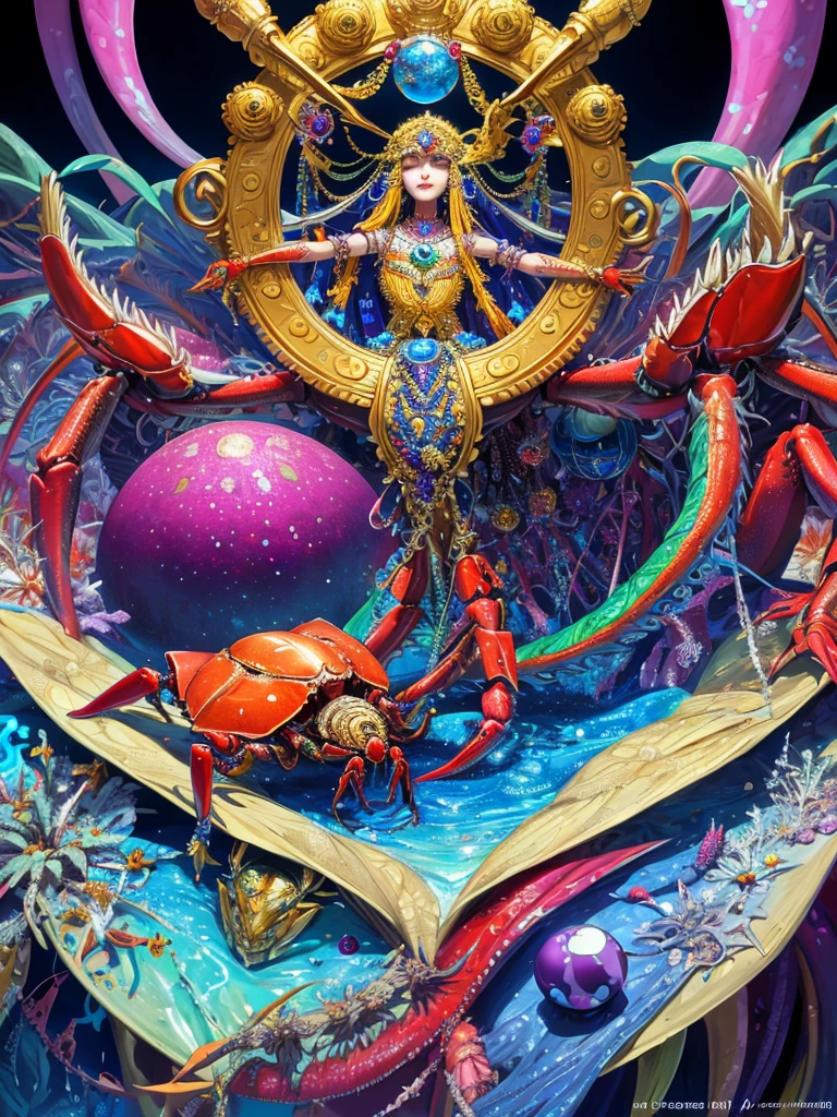 crab,psychedelic art,psyche,jewels,HD,Detailed Background, masterpiece, highest quality,