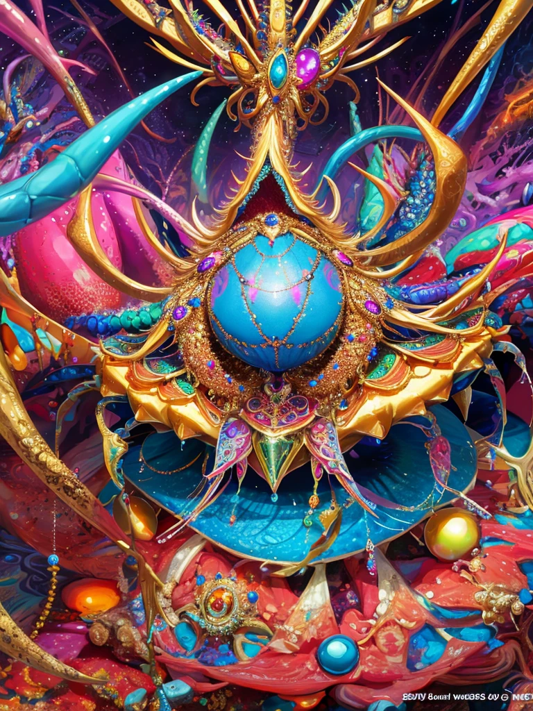 crab,psychedelic art,psyche,jewels,HD,Detailed Background, masterpiece, highest quality,