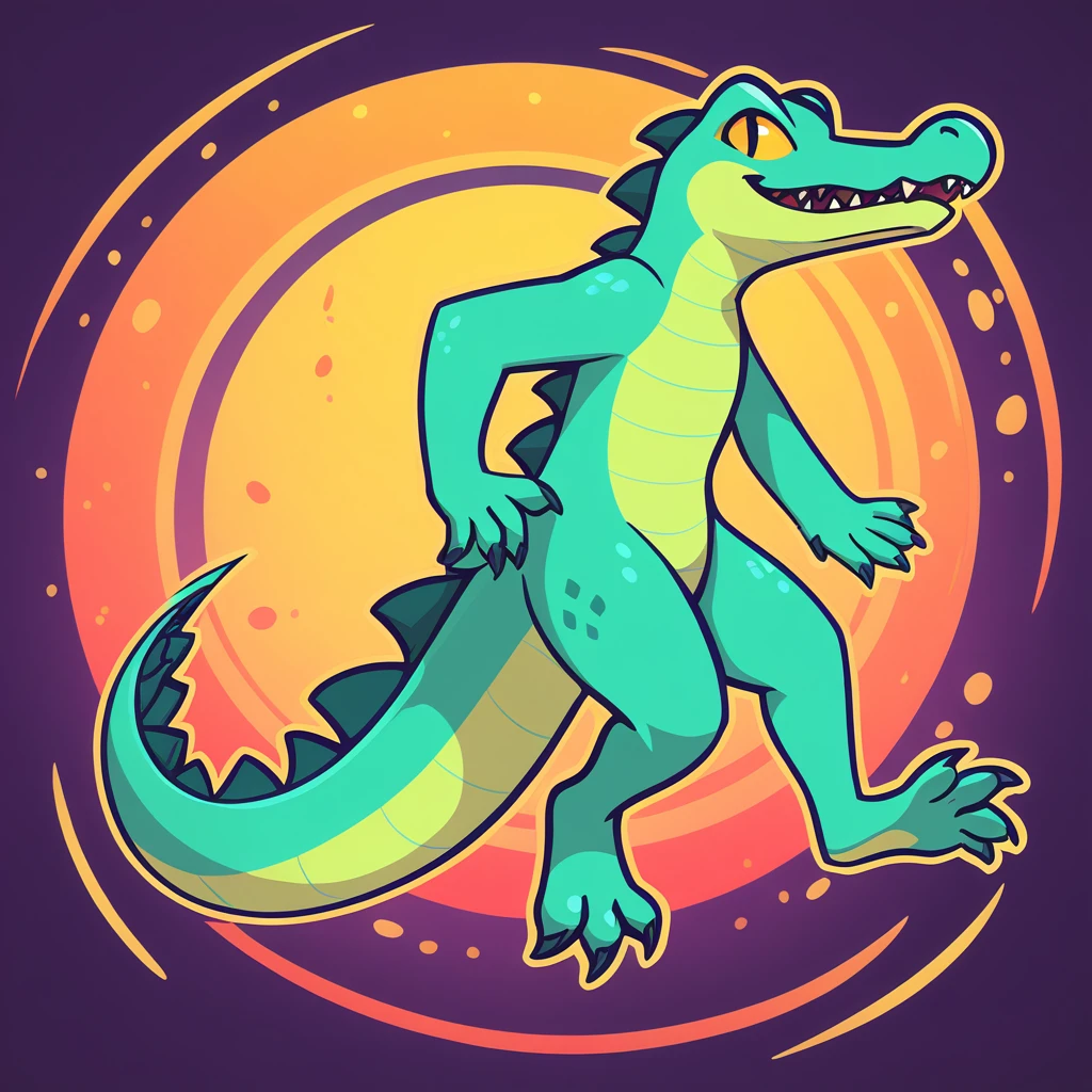 Lively Crocodile, sideways in arcane art style