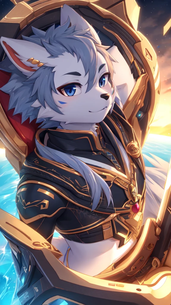 ((8K, 4K, detailed, High quality, head of&#39;artwork, anatomie parfaite, SFW)), sdorica, Veil, female, mature female, kemono, ((par claweddrip)), De Lycaon, (Zero zone without zen), loup, corps sexy, tetas grandes, visage mignon, red eyes, eye patch, Fluffy tail, thick thighs, clothing&#39;tribal breeder, strap, Mouvement du corps, remuant la queue, attractive look, hearts,