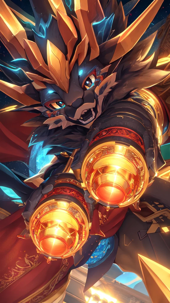 ((8K, 4K, detailed, High quality, head of&#39;artwork, anatomie parfaite, SFW)), sdorica, Veil, female, mature female, kemono, ((par claweddrip)), De Lycaon, (Zero zone without zen), loup, corps sexy, tetas grandes, visage mignon, red eyes, eye patch, Fluffy tail, thick thighs, clothing&#39;tribal breeder, strap, Mouvement du corps, remuant la queue, attractive look, hearts,