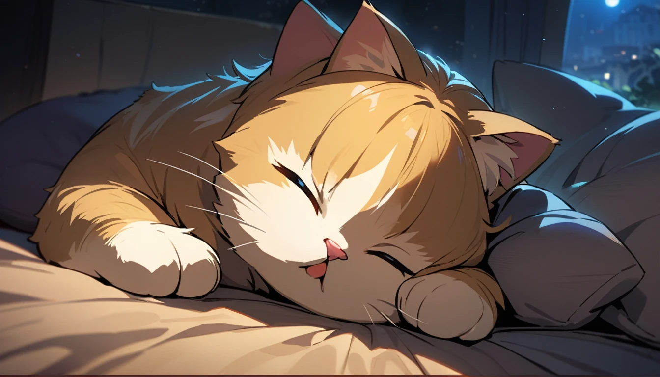 Cat is sleeping,masterpiece,Highest quality,Detailed details,night