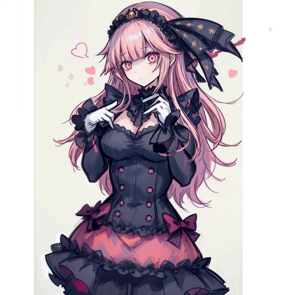 1girl, hime cut,straight short bangs,very long hair, opera dress, pink hair, pink eyes, gala gloves,, (masterpiece, anatomically correct, high detail, high quality, 8k), nervous and shy