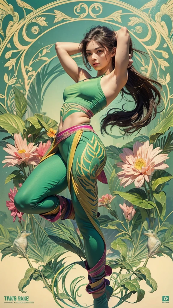 (a)girl, frog pose exercises, (best quality,realistic) illustration, vibrant colors, yoga mat, nature background, energetic movement, detailed muscle definition, studio lighting, green color palette, peaceful atmosphere, beautiful scenery, focus on the girl's flexibility, lively and dynamic scene, realistic depiction of the girl's facial expression and body shape, soft sunlight, (professional,highres) artwork, precise body proportions, serene setting, graceful and confident posture, lush greenery, yoga enthusiast, athletic ability, (bright and vivid) color contrast, (focused and sharp) details, deep connection with nature, (emphasize the girl's) strong and toned muscles, harmonic blend of nature and human movement, (vivid and vibrant) illustration, (adding) beautiful flowers and butterflies, (creating) an inspiring and motivational atmosphere. on all fours low to the ground doing exercise