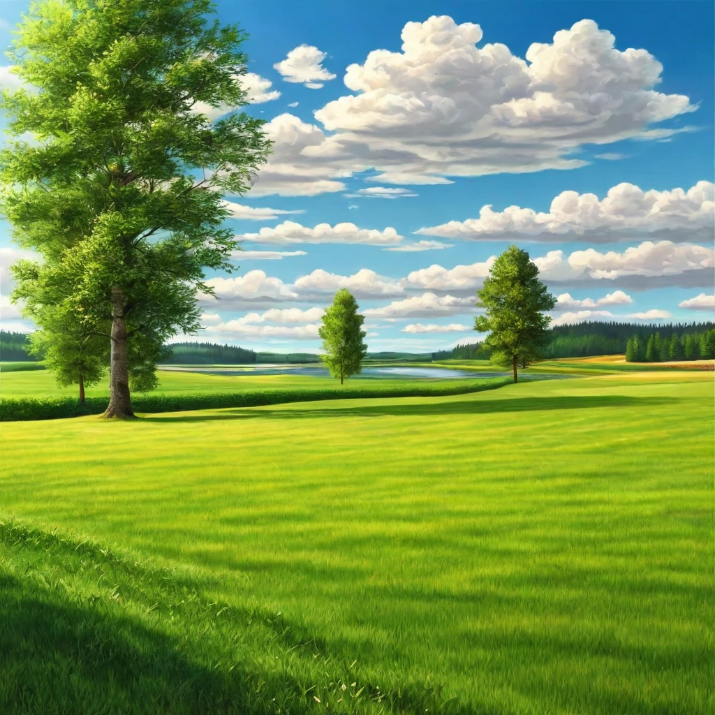 Background painting, summer countryside, grass and trees, waterways, summer sky and incoming clouds, clear contrast between sun and shadow, 8KHDR