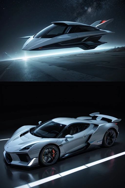 Futuristic car flying in the universe
