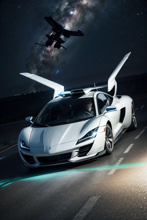 Futuristic car flying in the universe