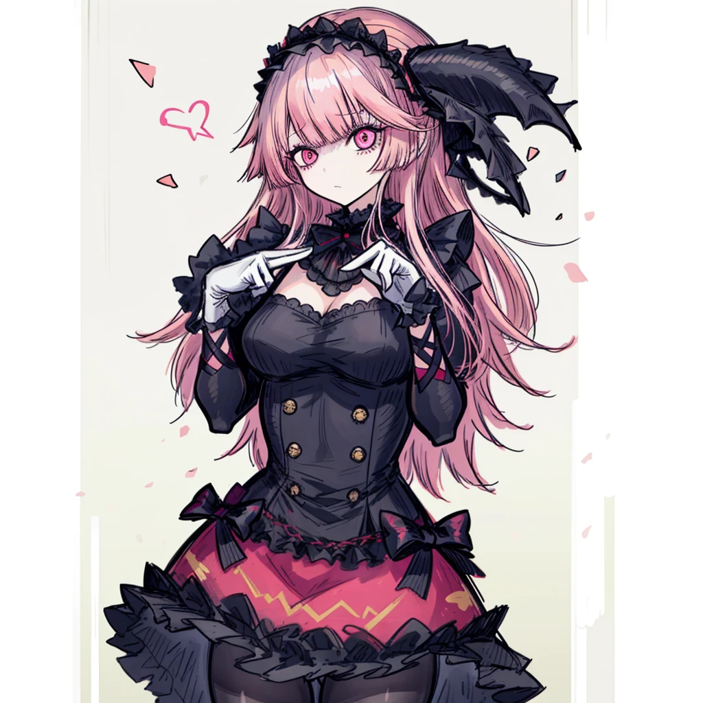 1girl, hime cut,straight short bangs,very long hair, opera dress, pink hair, pink eyes, gala gloves,, (masterpiece, anatomically correct, high detail, high quality, 8k), nervous and shy