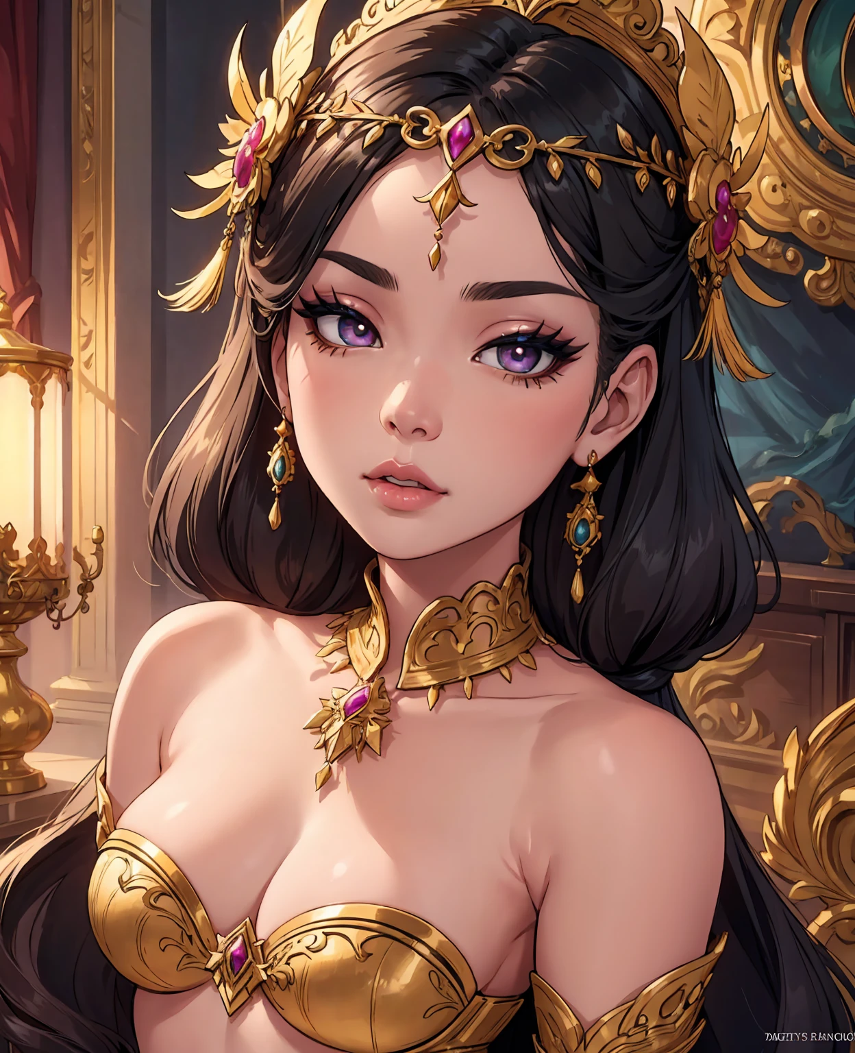 a beautiful detailed portrait of Jennie Kim, fantasy style, extremely detailed facial features, long eyelashes, beautiful detailed lips, beautiful detailed eyes, flawless skin, elegant pose, intricate ornate headdress, shimmering jewels and gold accents, dramatic lighting, cinematic composition, vivid colors, highly detailed, 8k, photorealistic, award winning digital painting, concept art, studio lighting, dramatic, ethereal