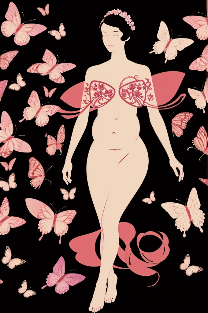 Uterus with flowers and butterflies and pregnant silhouette 