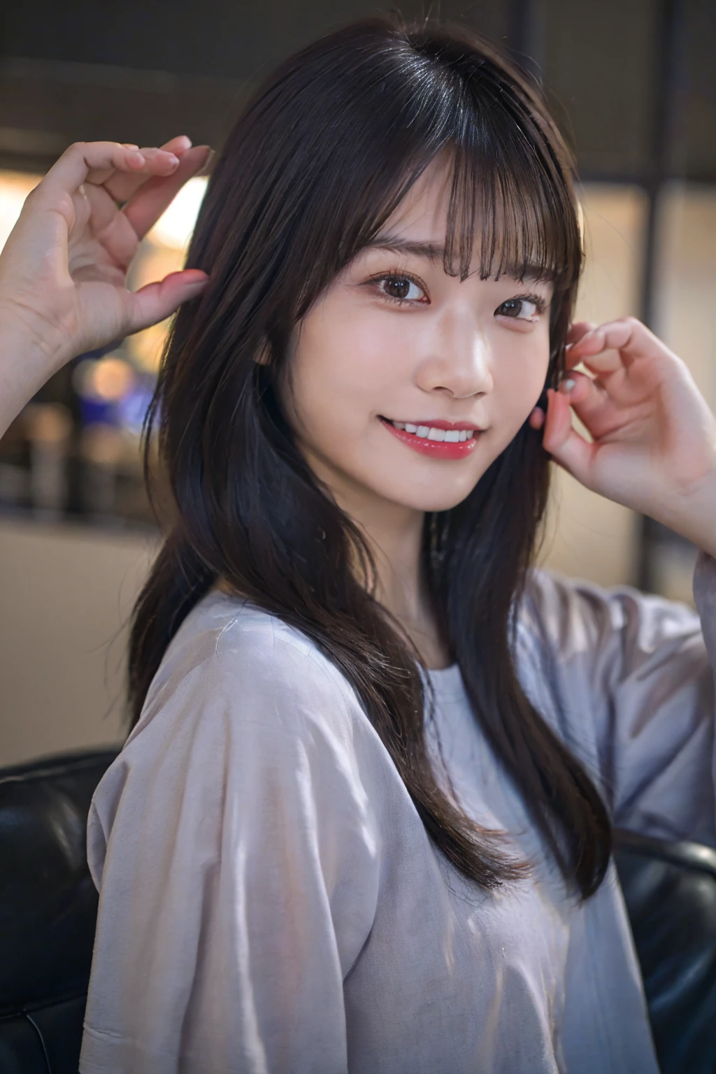 (Highest quality:1.4),(masterpiece:1.4),(Realistic:1.4),(Realistic:1.2),(超High resolution, RAW Photos:1.4),(High resolution, Super detailed:1.2),(8K:1.2),View your audience,Athletics,a photo of a dark-haired,One Girl,Goal Tape,The best smile,Raising hand,