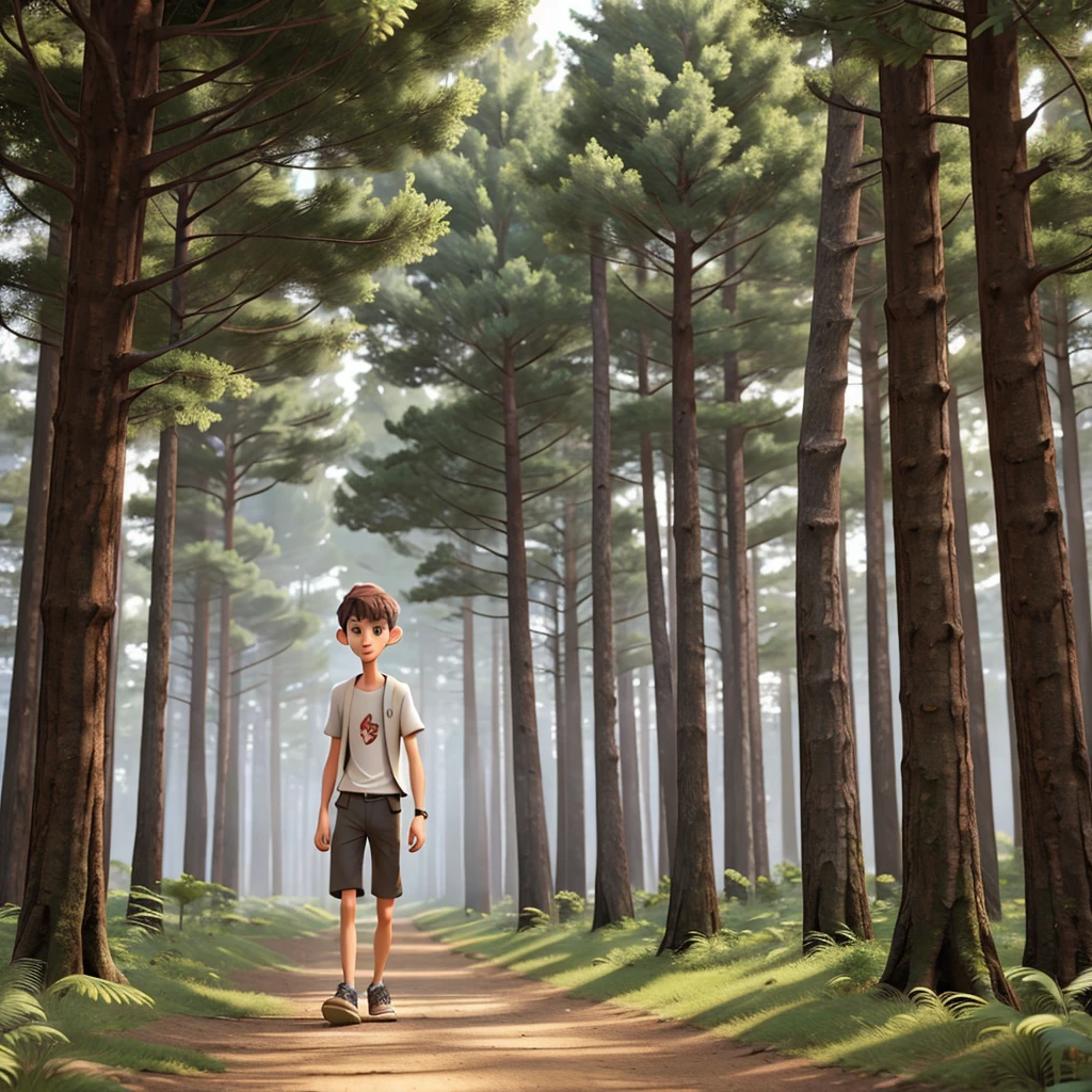 Skinny guy walking through the forest