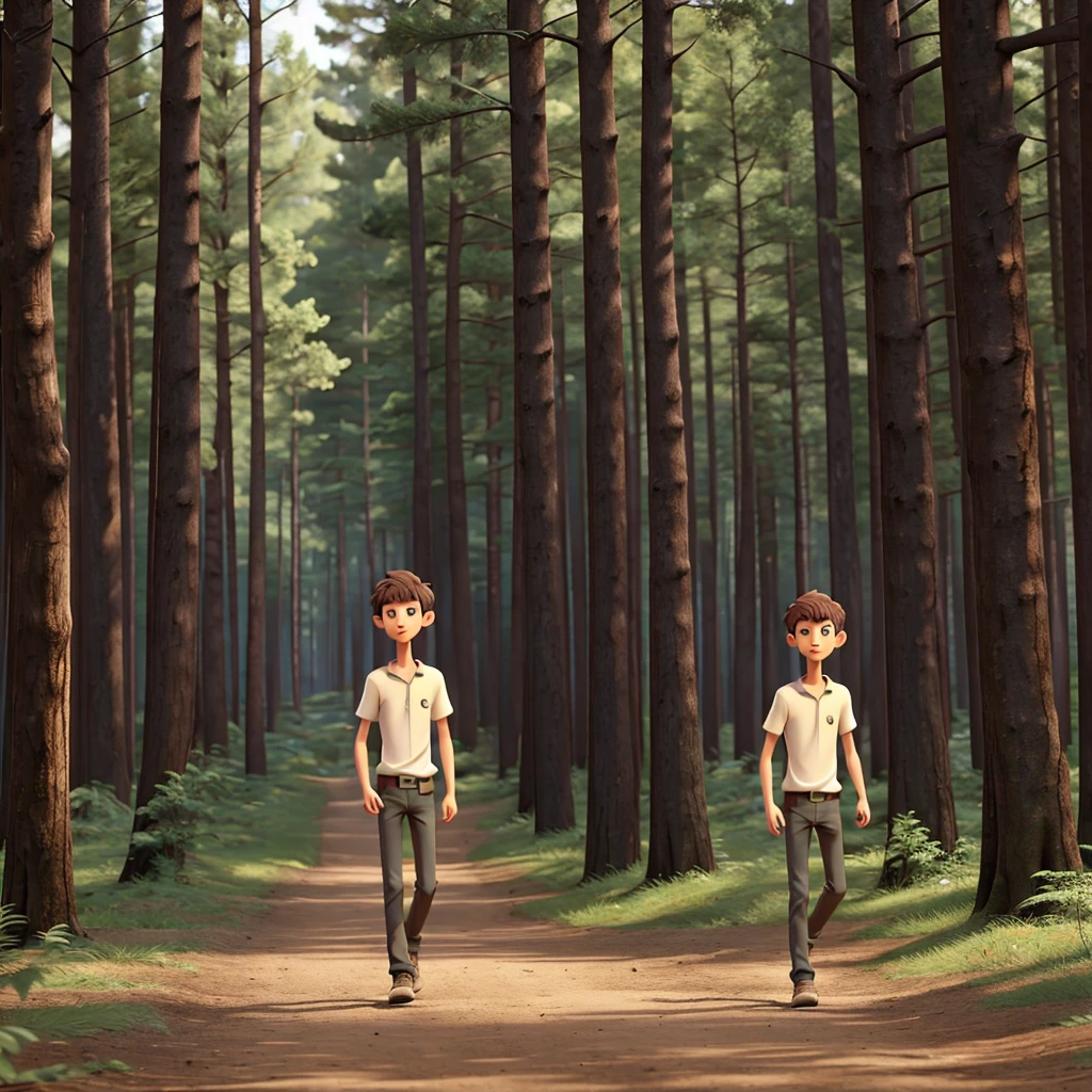 Skinny guy walking through the forest