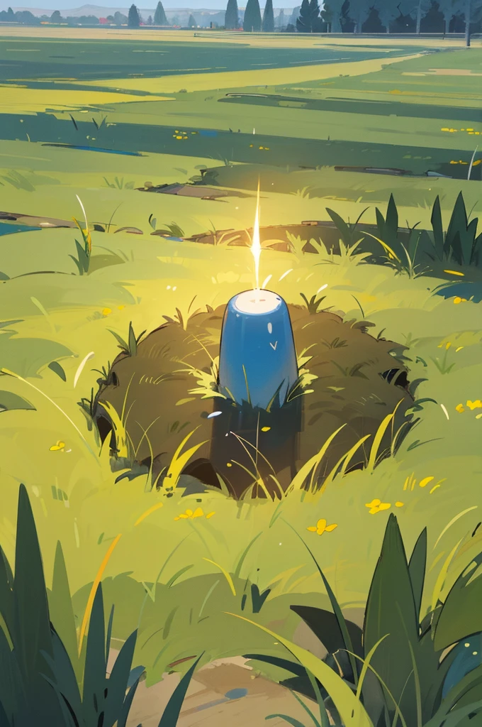 Create an image of a field, a lawn, of an rpg. That has random elements that make sense with the theme.