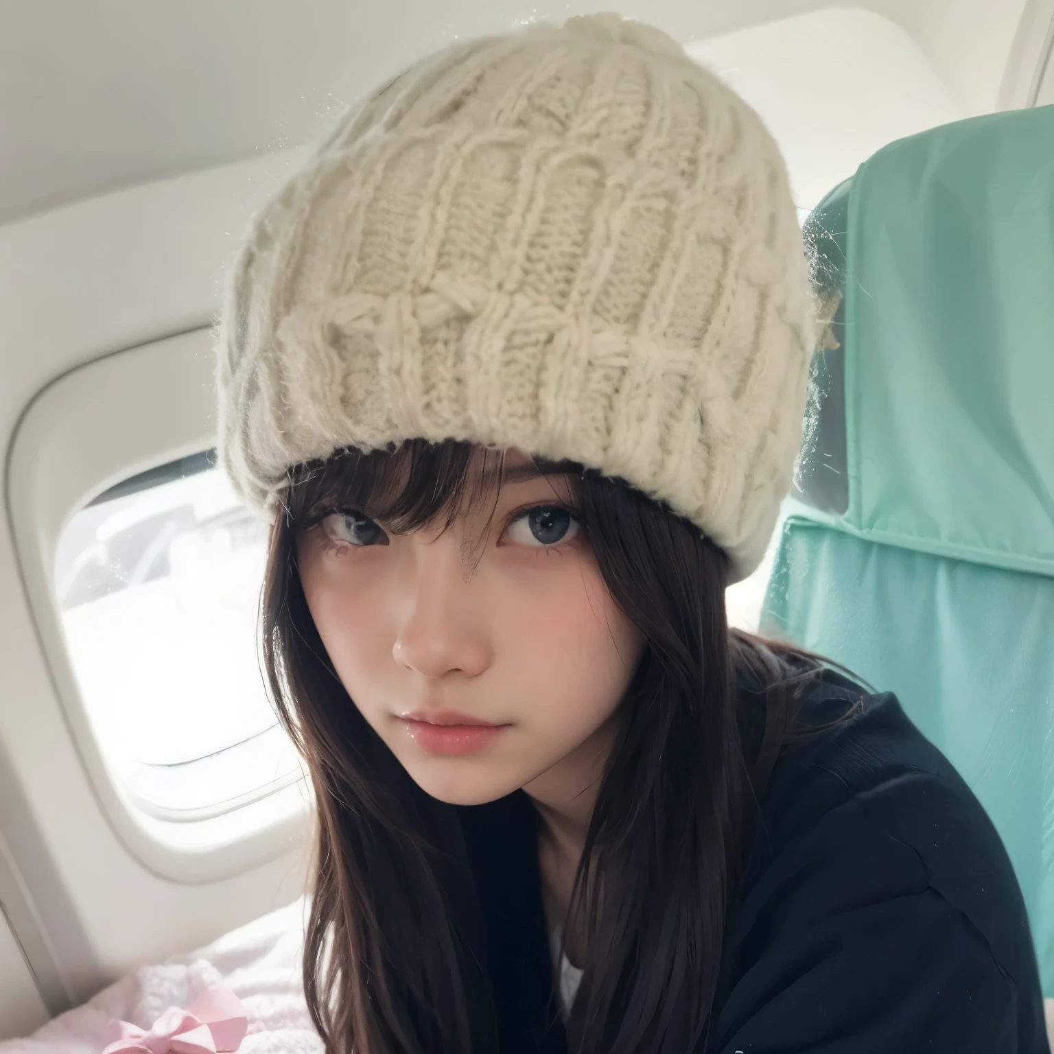 With pink bow on the cap