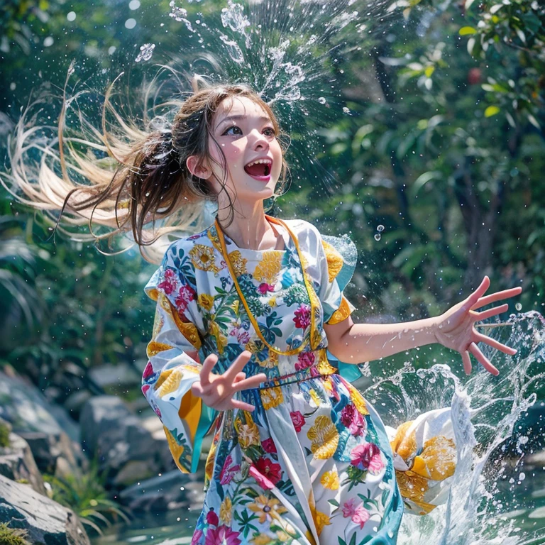 (8K TopQuality masterpiece: 1.2)(Realistic ProfessionalPhoto:1.37), VolumetricLighting. Tiny Girls, girl jumping into the water、Falling、splash water、shout、Luminous water surface、White and Bright colors, back lighting, Radiant PearlSkin, sparkling highlights, Detailed KAWAII face with cute lips, long eyelashes, Delicate clothes, Detailed open crotch, MotionBlur, Dynamic Joyful Expressions LifeLike Rendering, Full of Water Everything Wetted, (not Detailed hand:-1)