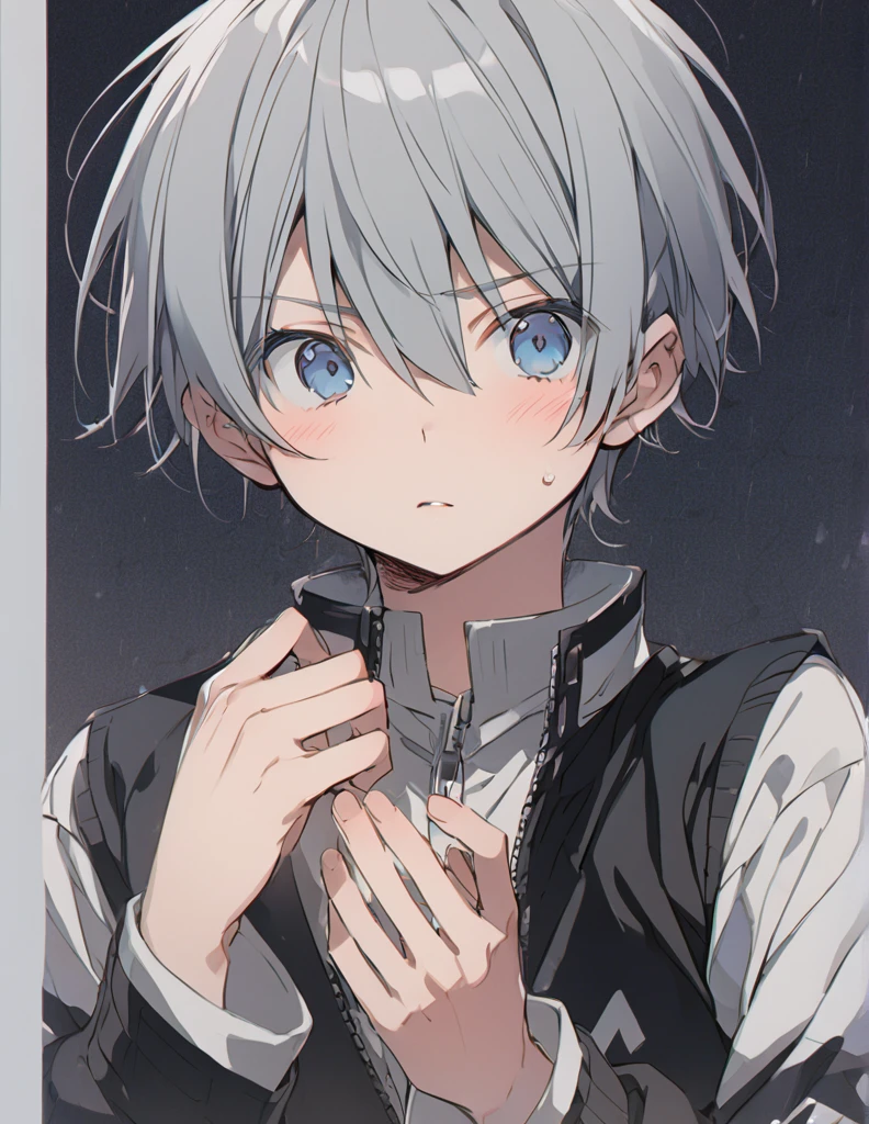 Middle school boy　Grey Hair　驚く