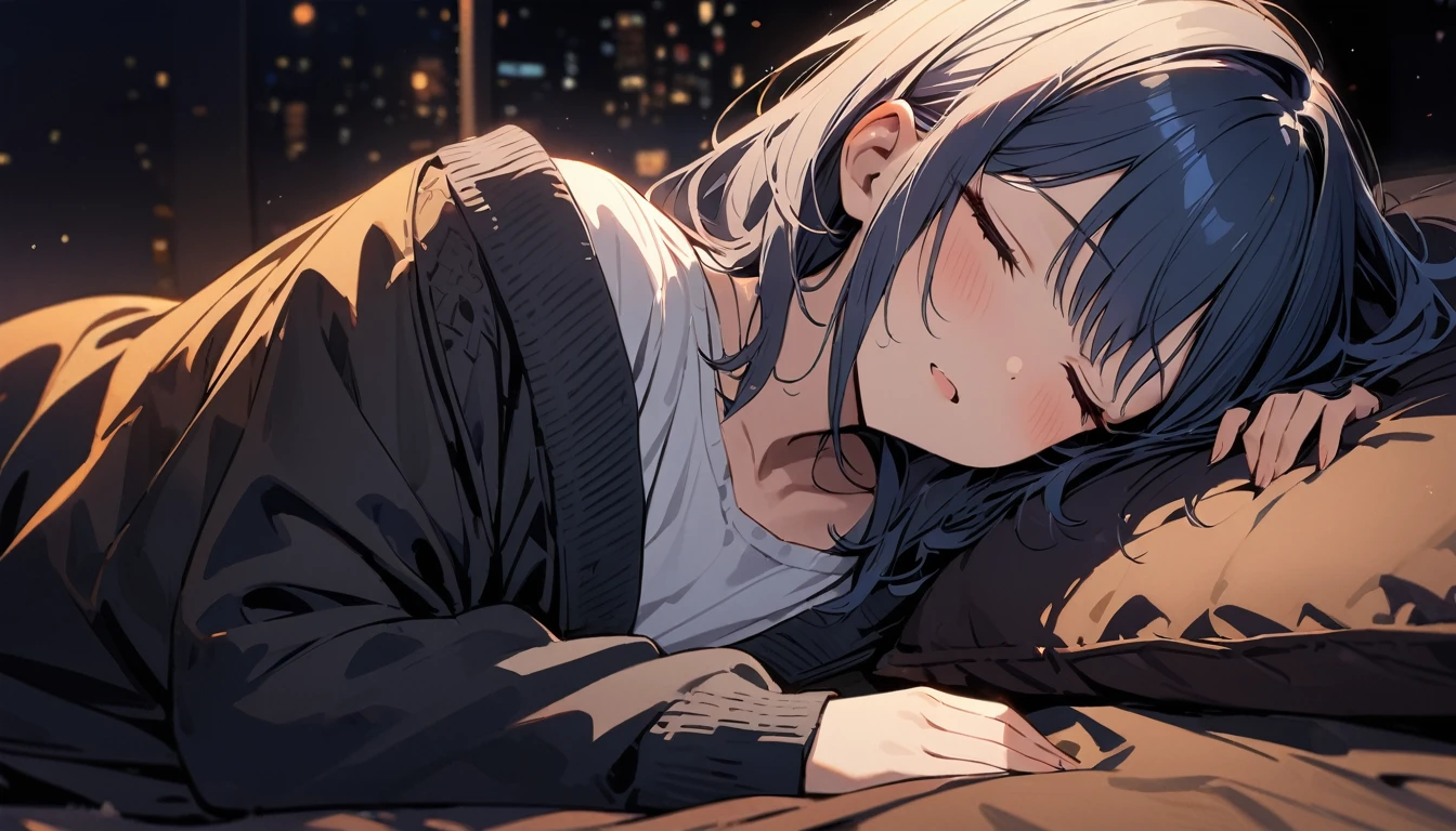 Cat is sleeping,masterpiece,Highest quality,Detailed details,night,Ria