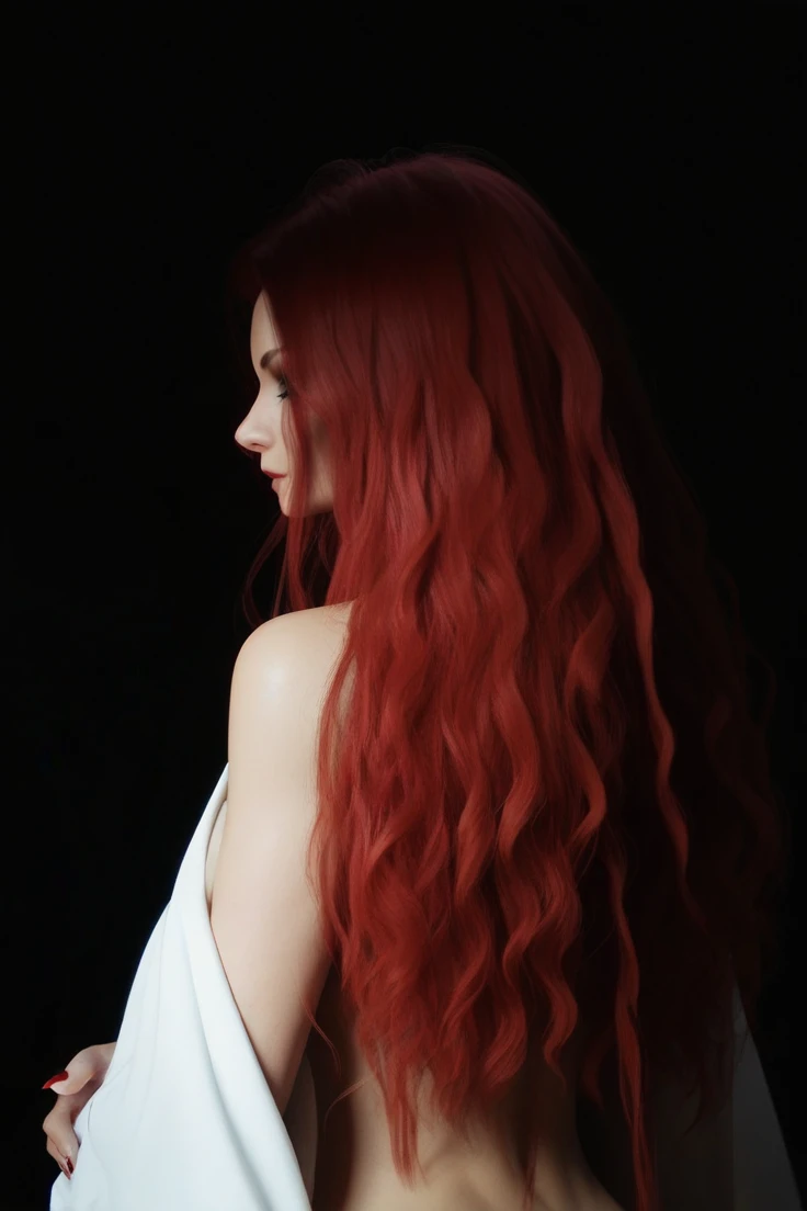 Beautiful body, curvy body, abdomen, beautiful stuff, beautiful hair, perfect hair, scarlet red hair, HD quality, 4K quality, digital art 