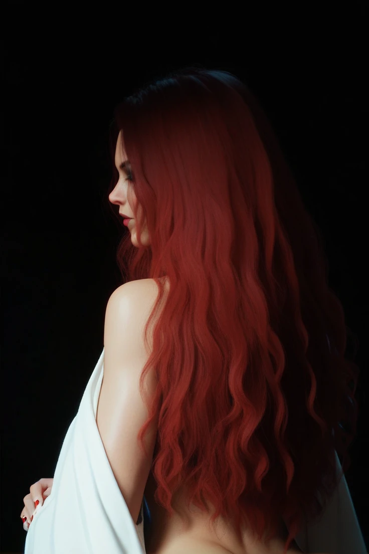 Beautiful body, curvy body, abdomen, beautiful stuff, beautiful hair, perfect hair, scarlet red hair, HD quality, 4K quality, digital art