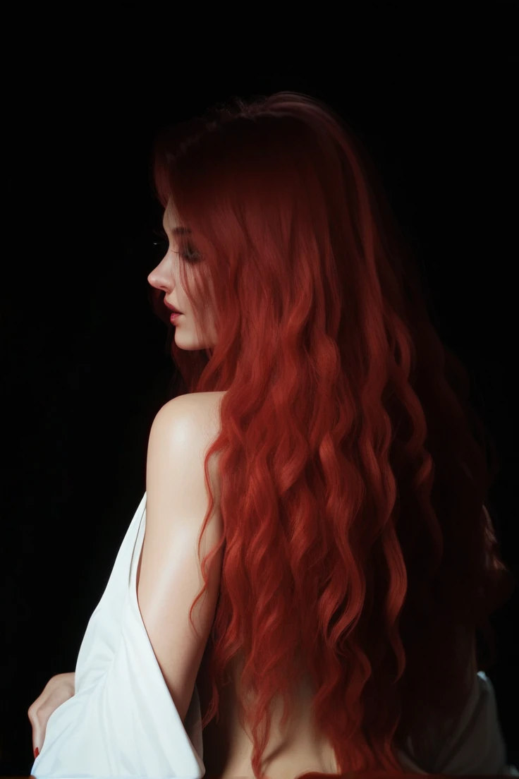 Beautiful body, curvy body, abdomen, beautiful stuff, beautiful hair, perfect hair, scarlet red hair, HD quality, 4K quality, digital art