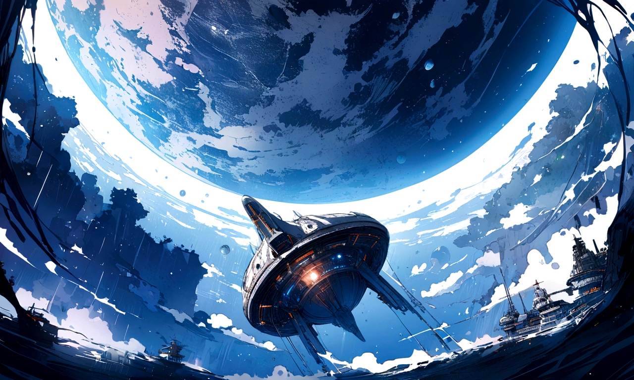 spaceship escaping from a water planet