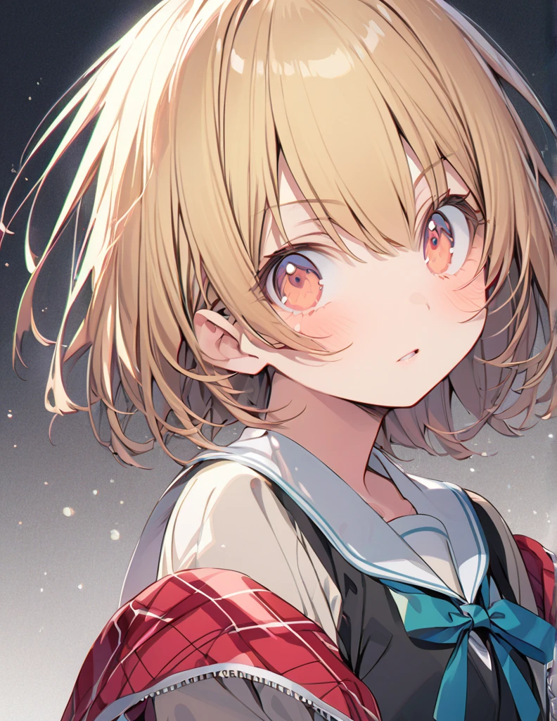 Blonde short hair Junior high school girl 照れる