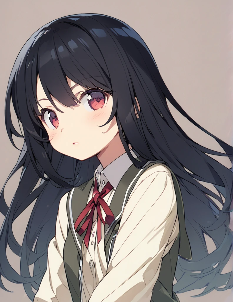 A middle school girl with long black hair 照れる