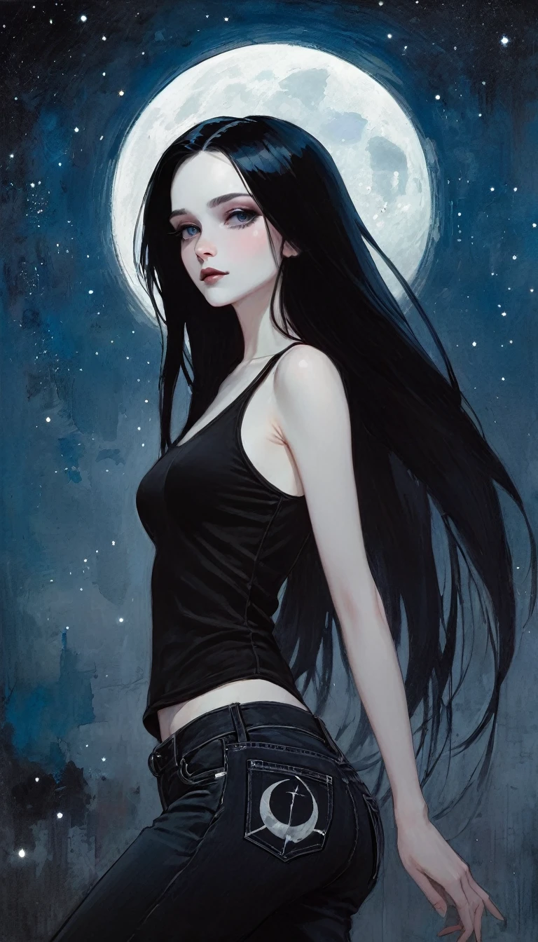 A beautiful illustration of a sexy girl, long black hair and bangs, wearing earrings and dark, anime style, a full body portrait, delicate facial features, magic, fantastic, night sky, moon, stars, background, ink painting style. , flat color, high definition.โจ๐ค๐๐ค๐๐๐๐โจ๐ฉโ๐ฉโ๐ฆโ๐ฆsex sex sex โจโจ โ ๐๐โค,eroticism, sexy, black and white image, between shadows, oil painting, chiaroscuro, sensual, dramatic lighting, moody atmosphere, photorealistic, intricate details, masterpiece, ultra-detailed, high quality, 8k, best quality, realistic, cinematic, dark and brooding, expressionistic, powerful composition, emotional impact, Bill Sienkiewicz inspired art