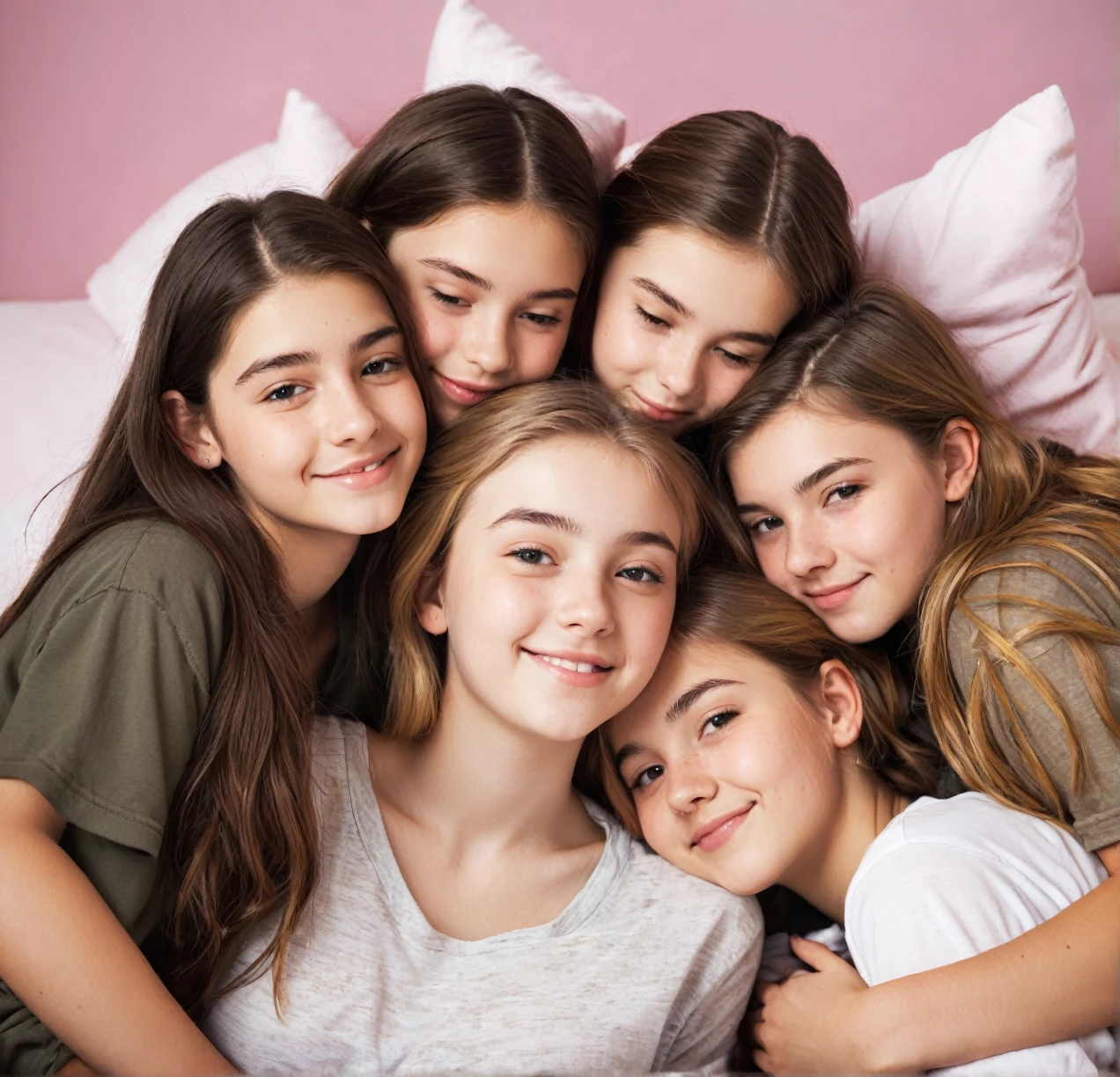3 different cute teenagers cuddling together