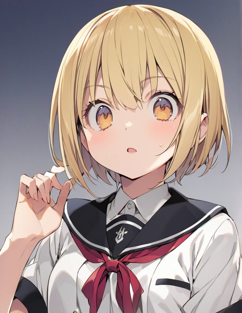 Blonde short hair Junior high school girl 怒る