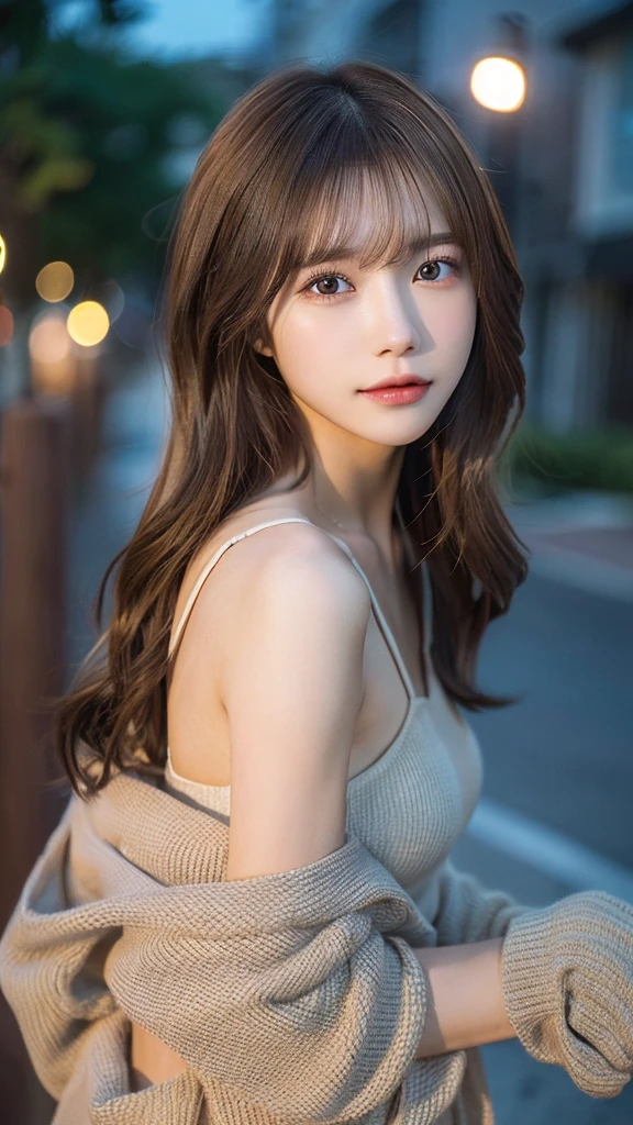 (highest quality,masterpiece:1.3,超A high resolution,),(Very detailed,Caustics),(Photorealistic:1.4,RAW shooting,)Ultra-Realistic Capture,Very detailed,High resolution 16K suitable for human skin、 Natural skin texture、、Skin tone is even and healthy looking、 Use natural light and color,One Woman,Japanese,,cute,brown hair,Middle Hair,(Written boundary depth、chromatic aberration、、Wide range of lighting、Natural Shading、)、(outdoor lights at night:1.4)、(Hair swaying in the wind:1)、short hair、Outward flicked edge
