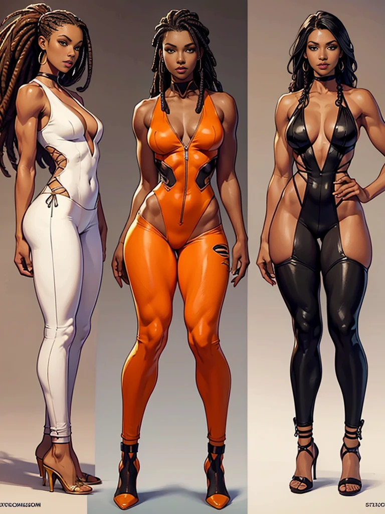 ((best quality)), ((4k)), ((highres)), ((masterpiece:1.2)). ((detailed)), ((ultra realistic)), ((intricate details)), ((full body picture)), ((character design sheet)), ((blank background)), ((standing in a blank background)), a full body shot of a female office lady, muscular woman, muscular arms, mucular legs, about 5'6 tall, about 25 years old, dressed in a all black office outfit