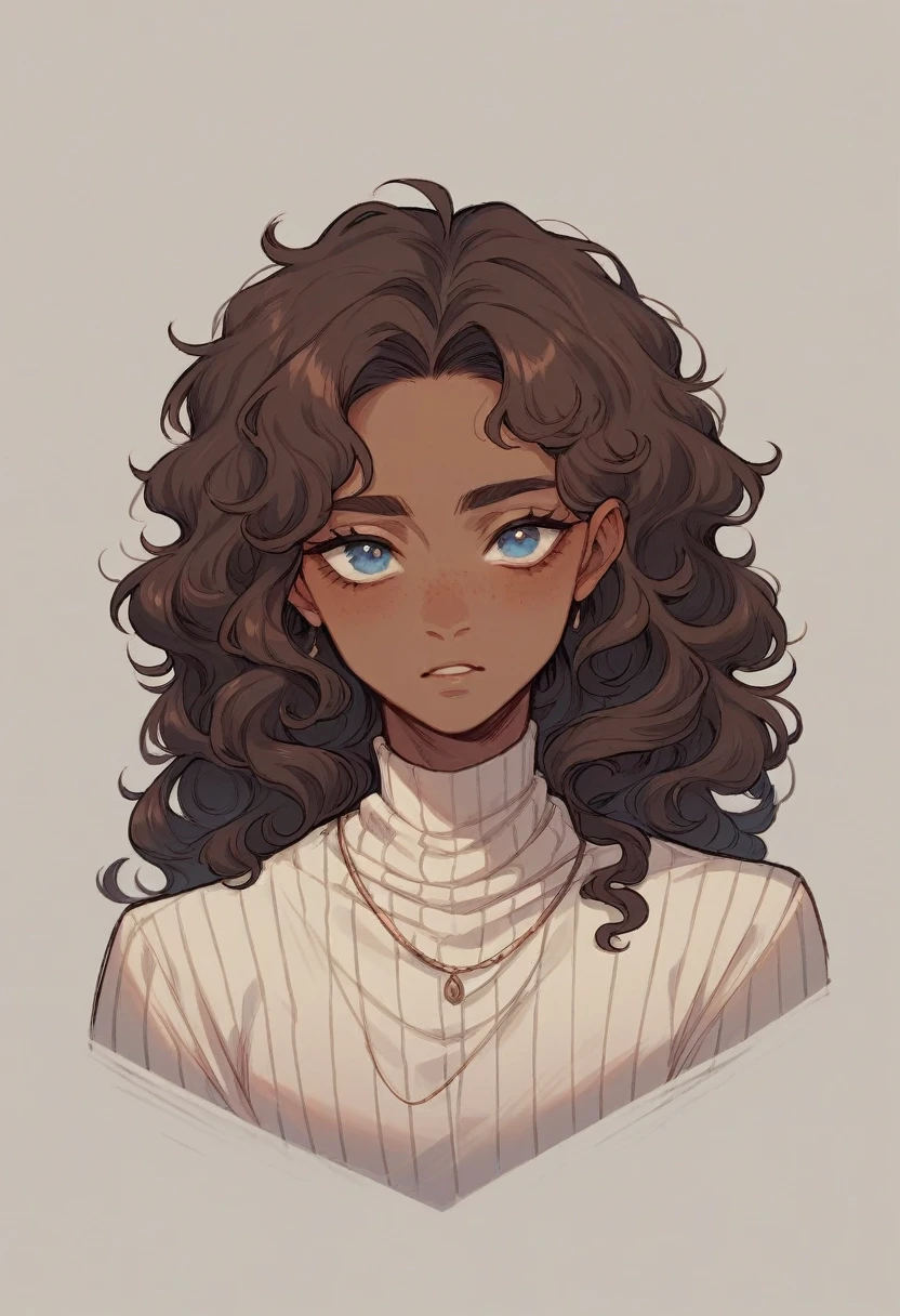1woman with brown skin and long curly hair and brown eyes with 1man with white skin, straight hair and blue eyes