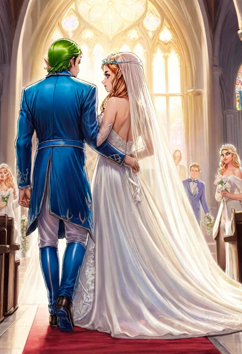 BREAK Perfect Anatomy,(High resolution:1.2),Incredible illustrations(Cute illustrations:1.2)(color pencil drawing:2.5),nsfw（Beautiful background,Inside the church）elf(wedding veil,wedding dress)(beautiful ass)(pussy cum,cum ass),Bride walking down the aisle