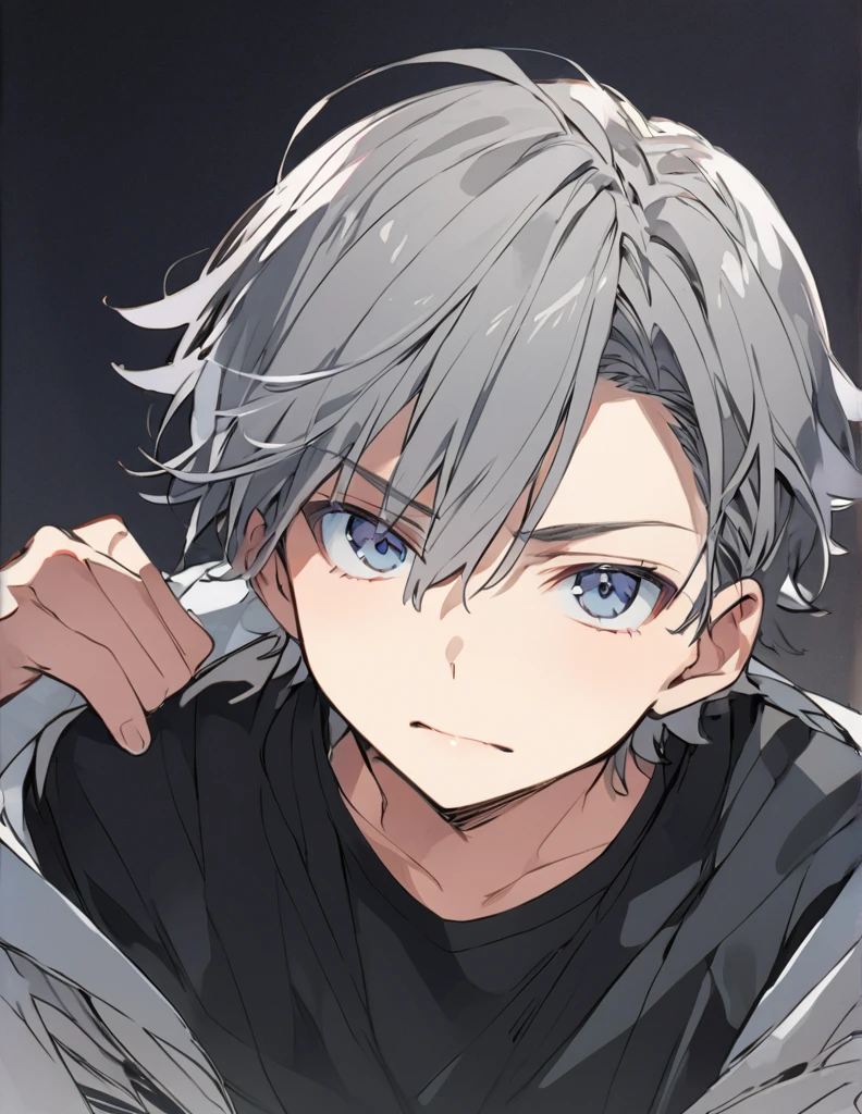  boy　Grey middle hair  