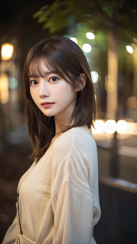(highest quality,masterpiece:1.3,超A high resolution,),(Very detailed,Caustics),(Photorealistic:1.4,RAW shooting,)Ultra-Realistic Capture,Very detailed,High resolution 16K suitable for human skin、 Natural skin texture、、Skin tone is even and healthy looking、 Use natural light and color,One Woman,Japanese,,cute,brown hair,Middle Hair,(Written boundary depth、chromatic aberration、、Wide range of lighting、Natural Shading、)、(outdoor lights at night:1.4)、(Hair swaying in the wind:1)、short hair、Outward flicked edge