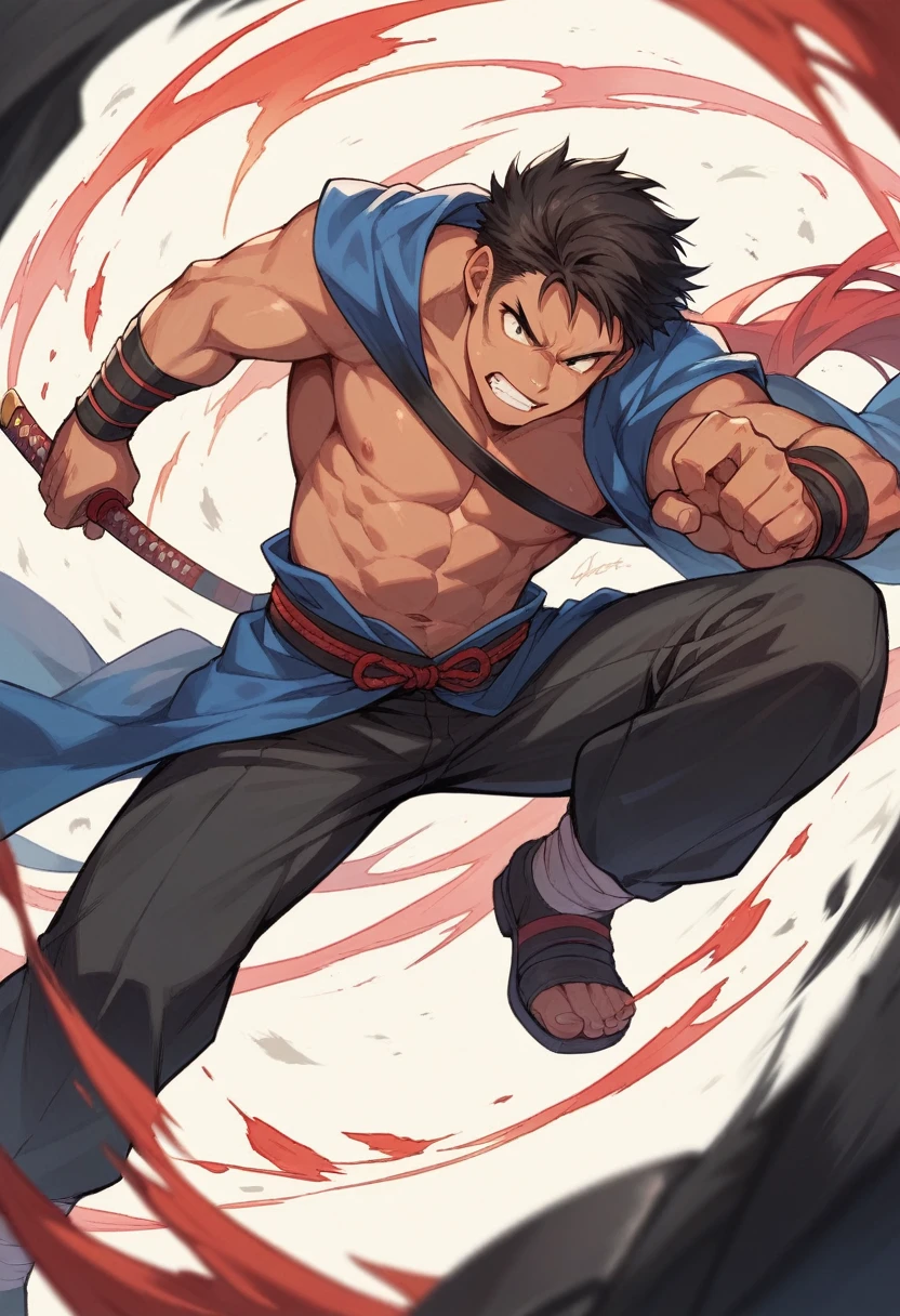 2 anime style men fighting with katanas