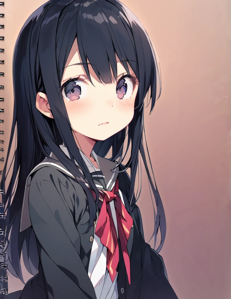 A girl with long black hair 笑う