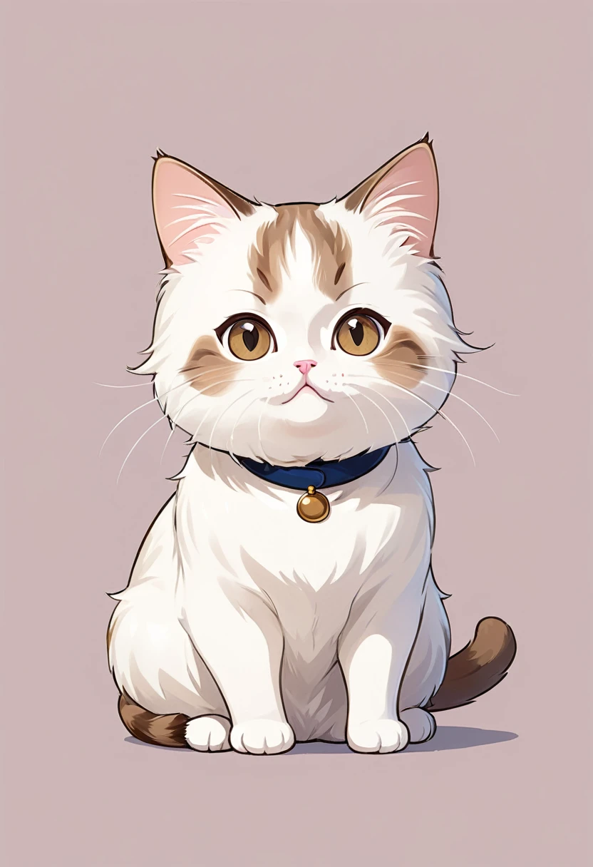 In the style of TOK, cute cat, Munchkin cat, looking at the viewer, sitting, simple background