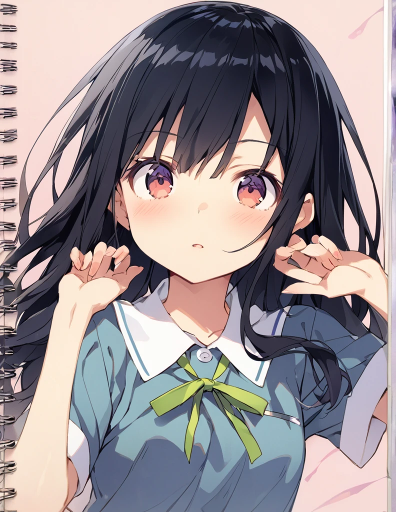 笑う A middle school girl with long black hair