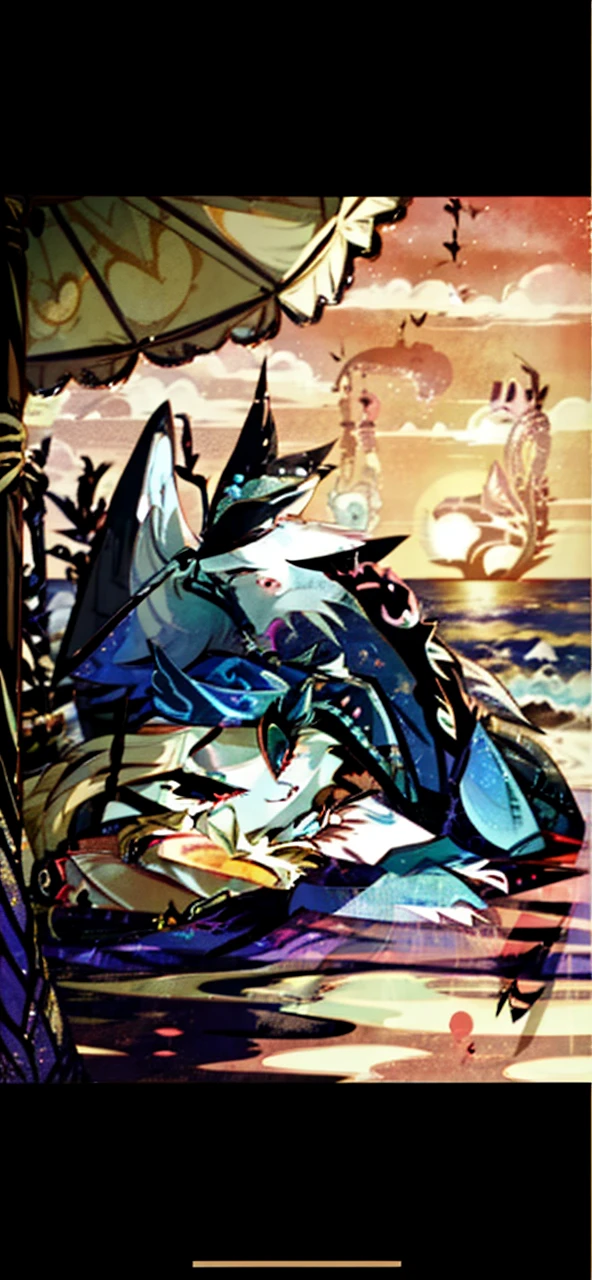 In the Hazbin Hotel universe, a feminine draconequus demon inspired by rainbowdash captivates with her enchanting presence. Combining feline and equine features, she wears a romantic era gown adorned with delicate lace and flowing sleeves. Against the opulent backdrop of the ocean and sea, her graceful movements cast a spell of timeless elegance in the vibrant world of Hazbin Hotel.