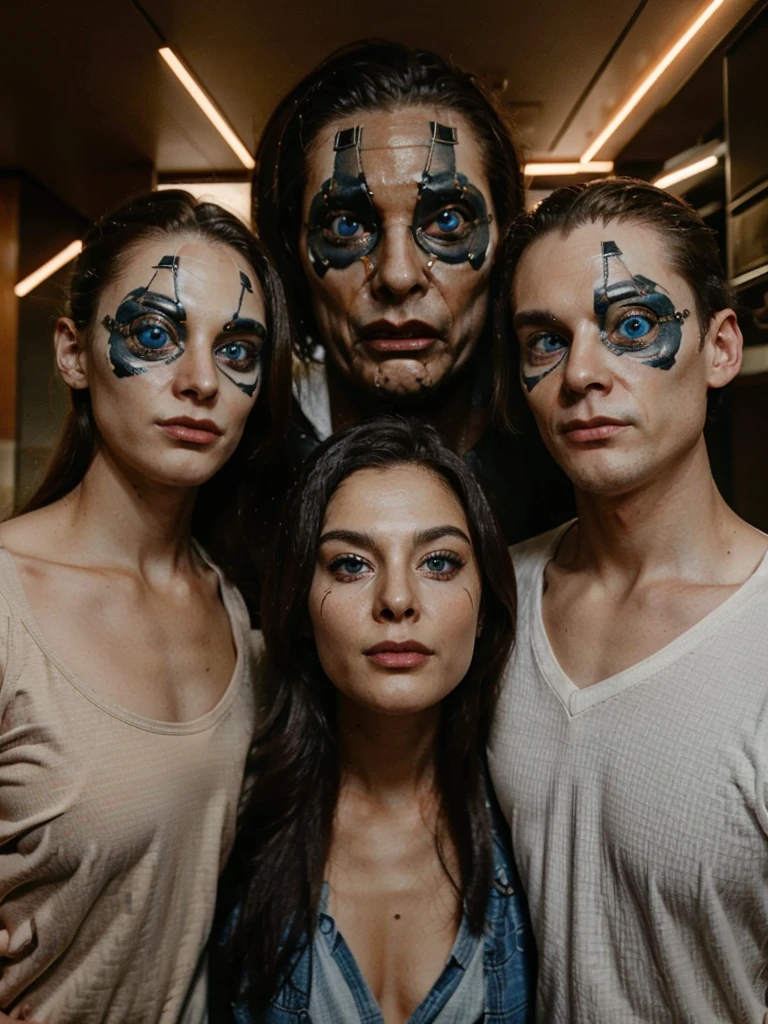 a male mutant human, with two heads, three eyes, two eyes on the right head, and one eye on the left head, mouth is above the eye on the left head